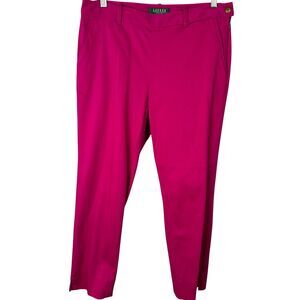 Ralph Lauren Petite Bright Pink skinny pants side button Size 10P